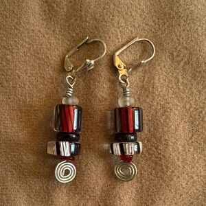 Elegant Red and Silver Dangle Earrings